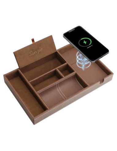 Bandeja de Cuero SANZIE con Cargador Inalámbrico Grande