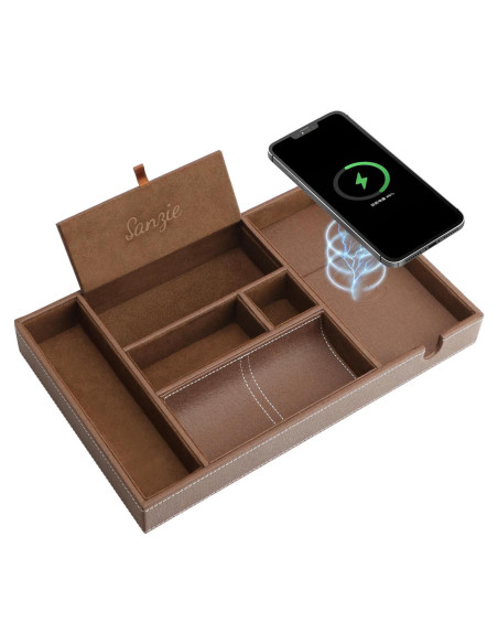Bandeja de Cuero SANZIE con Cargador Inalámbrico Grande