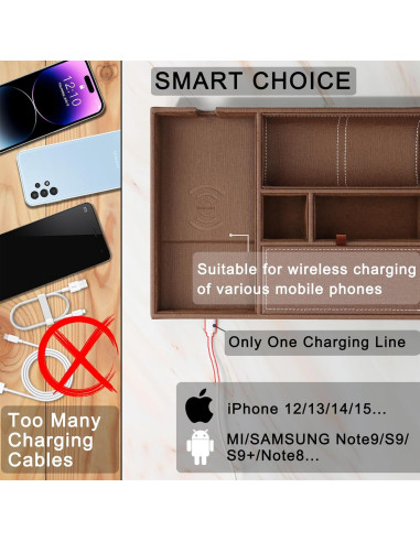Bandeja de Cuero SANZIE con Cargador Inalámbrico Grande