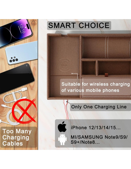 Bandeja de Cuero SANZIE con Cargador Inalámbrico Grande