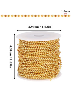 Cadena de cuentas de bola dorada 1.5mm 15.24m acero inoxidable 18K 2