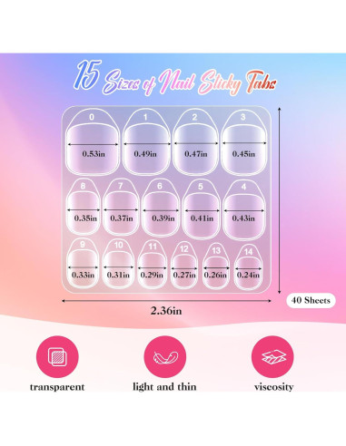 Pestañas Adhesivas para Uñas KBPNO 600 Pcs 15 Tamaños Ultra Finas
