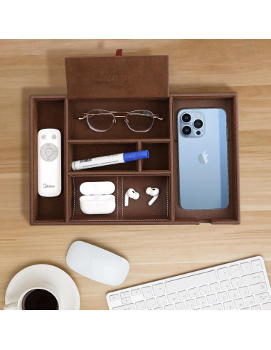 Bandeja de Cuero SANZIE con Cargador Inalámbrico Grande