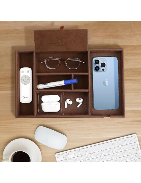 Bandeja de Cuero SANZIE con Cargador Inalámbrico Grande