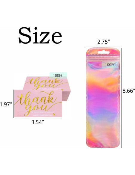 200 Pcs Bolsas Holográficas Reutilizables + Tarjetas Agradecimiento