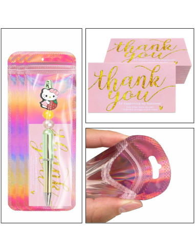 200 Pcs Bolsas Holográficas Reutilizables + Tarjetas Agradecimiento
