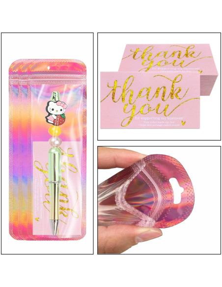 200 Pcs Bolsas Holográficas Reutilizables + Tarjetas Agradecimiento