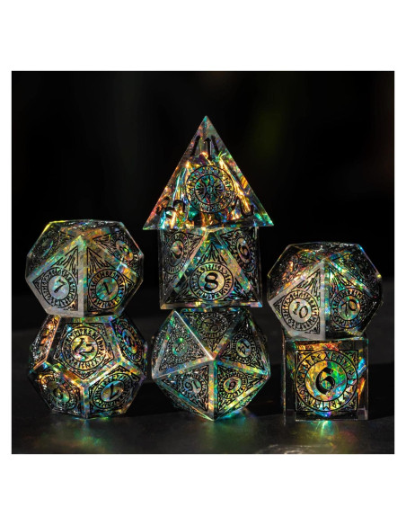 Juego de Dados DND Cusdie 7 PCs Bordes Afilados Patrón Negro