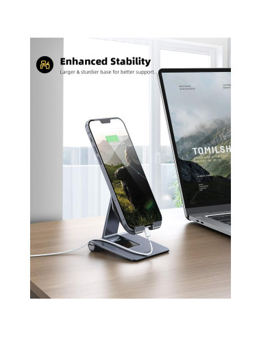 Soporte de Teléfono Ajustable Lamicall de Aluminio Gris 10-28 cm