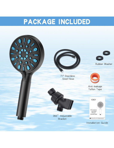 Cabezal de Ducha Filtrado VXV 8 Modos Alta Presión 12.7 cm