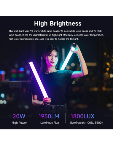 VILTROX K60 Pack de 2 Varitas de Luz RGB con Trípodes
