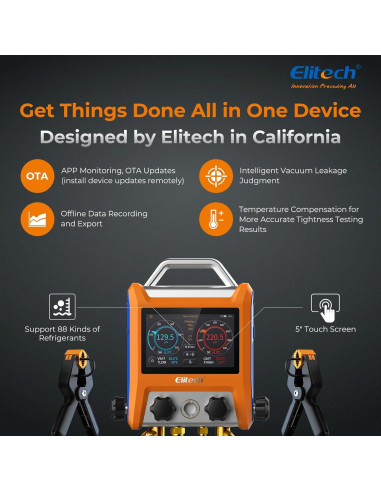 Manómetro Digital Elitech EMG-40Vpro con Medidor de Vacío y Pinzas