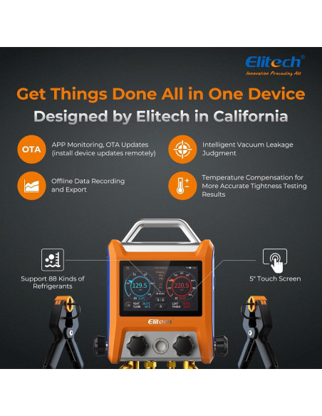 Manómetro Digital Elitech EMG-40Vpro con Medidor de Vacío y Pinzas