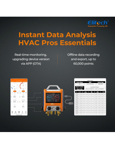 Manómetro Digital Elitech EMG-40Vpro con Medidor de Vacío y Pinzas