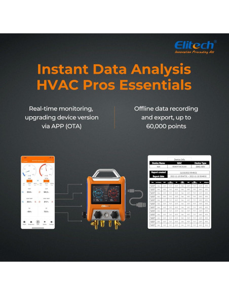 Manómetro Digital Elitech EMG-40Vpro con Medidor de Vacío y Pinzas