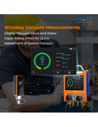 Manómetro Digital Elitech EMG-40Vpro con Medidor de Vacío y Pinzas