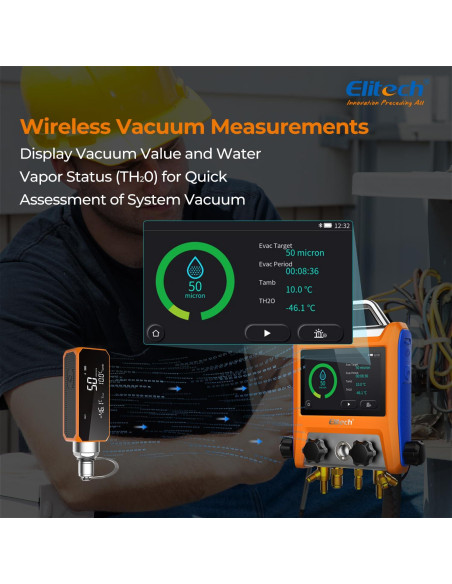 Manómetro Digital Elitech EMG-40Vpro con Medidor de Vacío y Pinzas