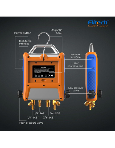 Manómetro Digital Elitech EMG-40Vpro con Medidor de Vacío y Pinzas