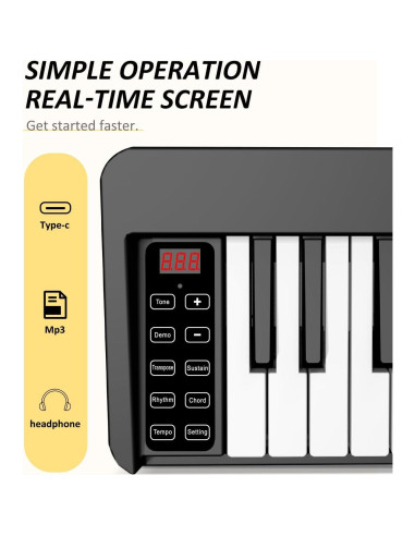 Piano Teclado Plegable 61 Teclas Bora FD-61K Bluetooth Negro