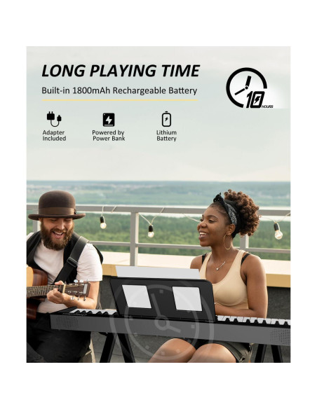 Piano Teclado Plegable 61 Teclas Bora FD-61K Bluetooth Negro