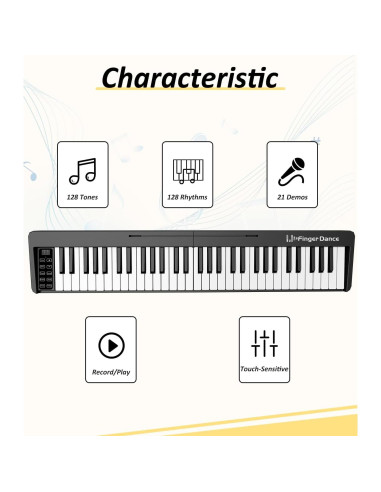 Piano Teclado Plegable 61 Teclas Bora FD-61K Bluetooth Negro