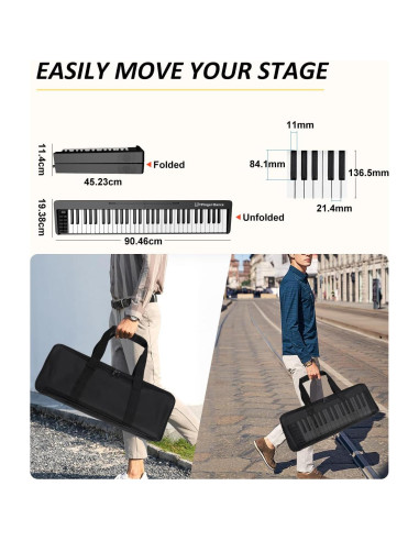 Piano Teclado Plegable 61 Teclas Bora FD-61K Bluetooth Negro