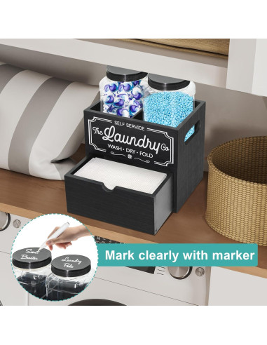 Contenedor de Lavandería Y&ME con Tarros y Soporte Negro