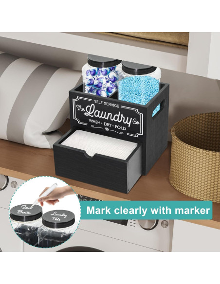 Contenedor de Lavandería Y&ME con Tarros y Soporte Negro