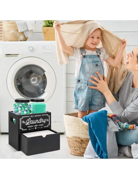 Contenedor de Lavandería Y&ME con Tarros y Soporte Negro