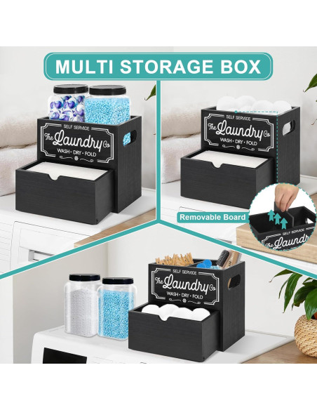 Contenedor de Lavandería Y&ME con Tarros y Soporte Negro