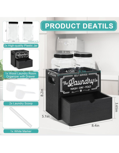 Contenedor de Lavandería Y&ME con Tarros y Soporte Negro