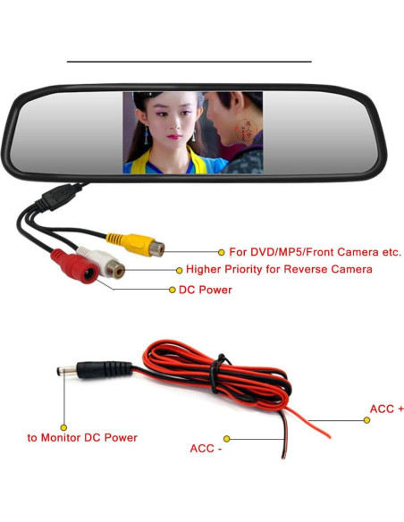 Espejo Retrovisor con Monitor 4.3" EKYLIN para Auto 12V-24V