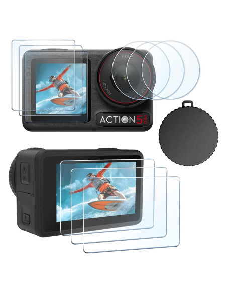 Protector de Pantalla y Lente FitStill para DJI Osmo Action 5 Pro - 3 Piezas, Dureza 9H, Sin Burbujas