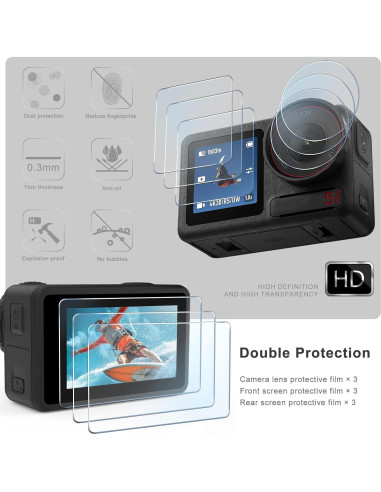 Protector de Pantalla y Lente FitStill para DJI Osmo Action 5 Pro - 3 Piezas, Dureza 9H, Sin Burbujas