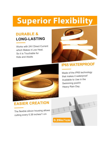 Tira de Luces LED COB Lamomo 5m Blanca Cálida Regulable