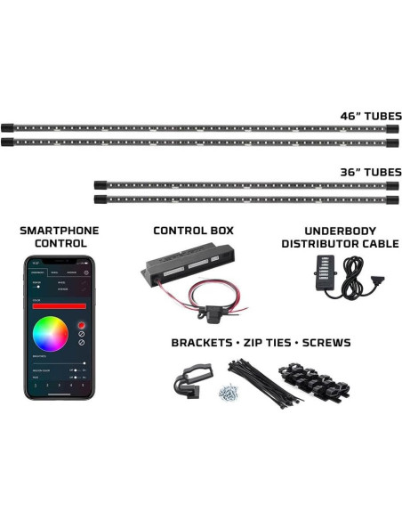 Kit de Iluminación LEDGlow Bajo Carro 4 Piezas Bluetooth Multicolor