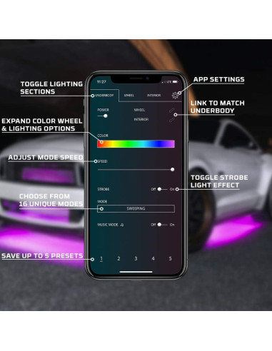 Kit de Iluminación LEDGlow Bajo Carro 4 Piezas Bluetooth Multicolor