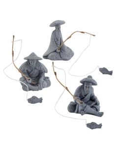 Estatuas Mini Pescador WEBEEDY - 3 Piezas Arenisca Decorativa