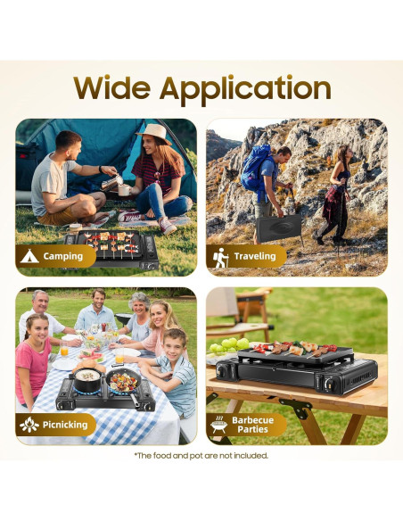 Estufa de Camping Portátil 2 Quemadores Butano con Bandeja Asar