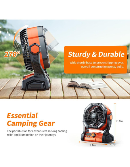 Ventilador de Camping Doublepow D23 con Luz LED y Batería 20000mAh