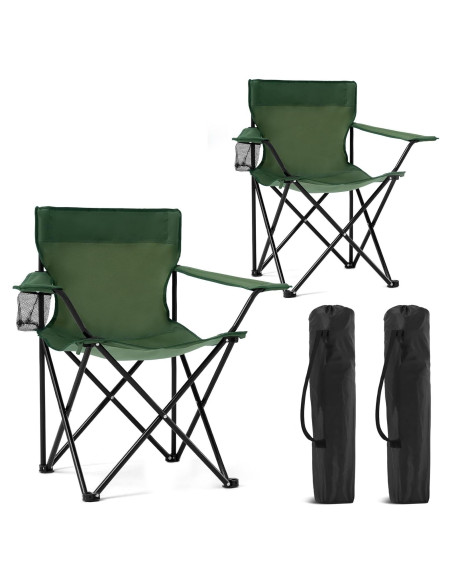 2 Sillas de Camping Plegables Canpsky Verde con Portavasos