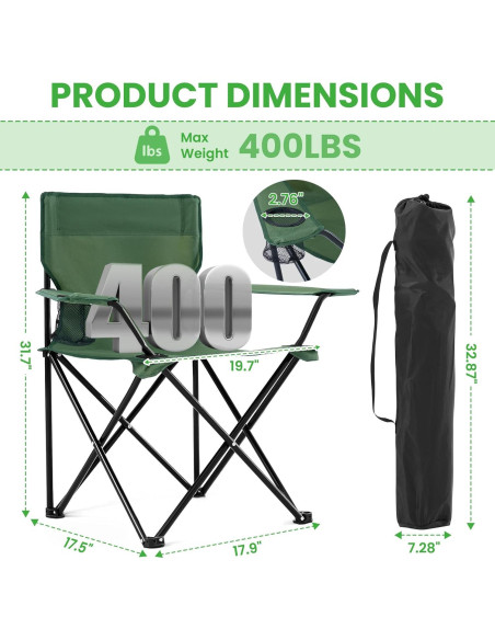 2 Sillas de Camping Plegables Canpsky Verde con Portavasos