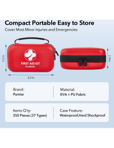 Kit de Primeros Auxilios PUMIER 350 Piezas Impermeable Rojo 2
