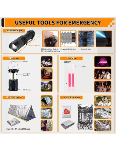 Kit de Supervivencia Uhoolly 252 Piezas con Primeros Auxilios