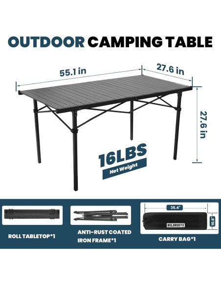 Mesa Plegable Negra Wildroots XL para Camping y Picnic