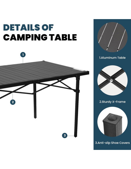 Mesa Plegable Negra Wildroots XL para Camping y Picnic