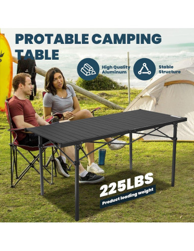 Mesa Plegable Negra Wildroots XL para Camping y Picnic