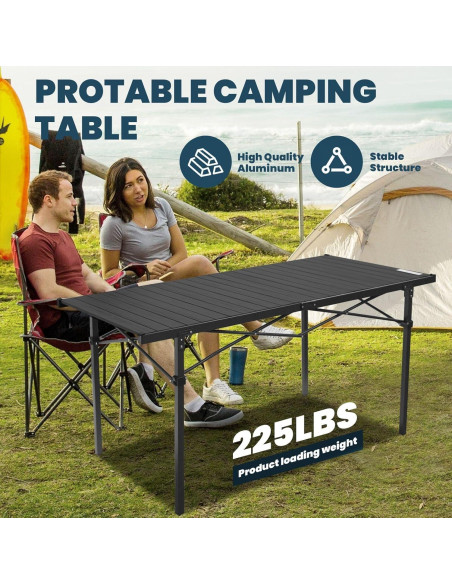Mesa Plegable Negra Wildroots XL para Camping y Picnic