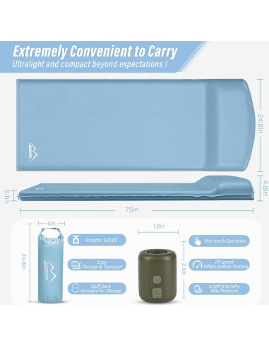 Almohadilla de Dormir Autoinflable M KARMATER 3.1" con Bomba