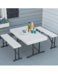 Mesa de Picnic Plegable Outsunny 3 Piezas Estilo Biergarten 2